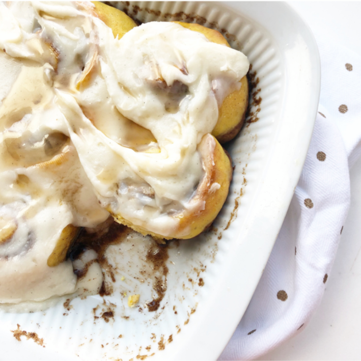 Cinnamon rolls in a white dish