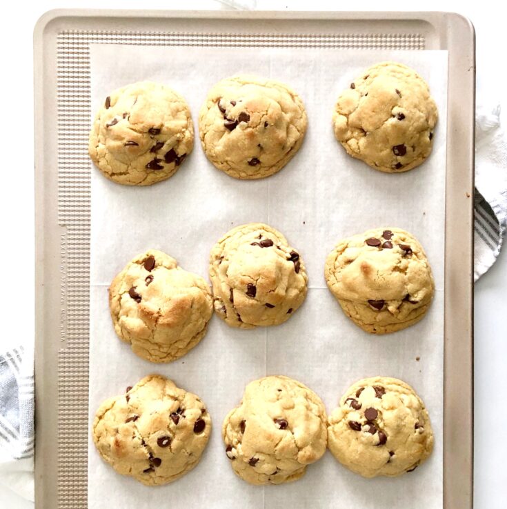 chocolate chip cookies on sheet pan