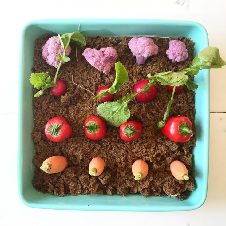 Easter garden crudite dip with vegetables