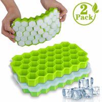 Ice Cube Trays, WETONG 2 Pack Silicone Ice Cube Molds with Lid Flexible 74-Ice Trays BPA Free, for Whiskey, Cocktail, Stackable Flexible Safe Ice Cube Molds