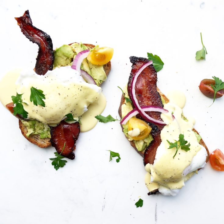 avocado toast benedict with lemon blender hollandaise