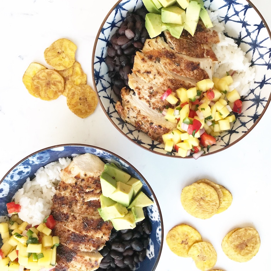 Caribbean Jerk Chicken Bowls With Mango Salsa