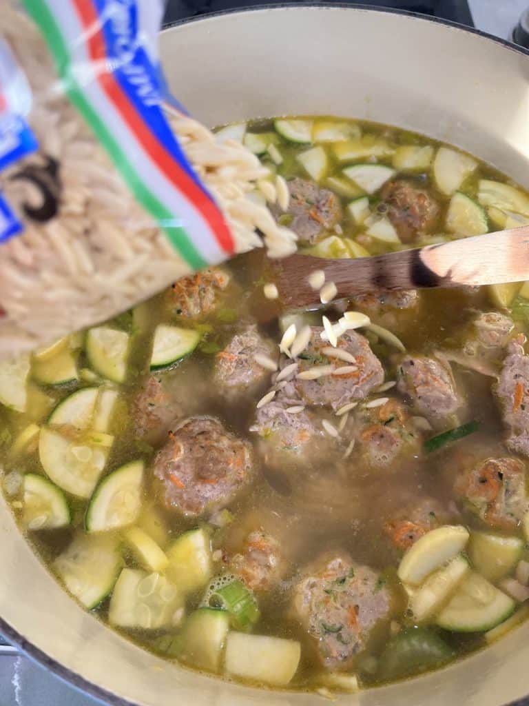 Adding pasta to Italian Wedding Soup