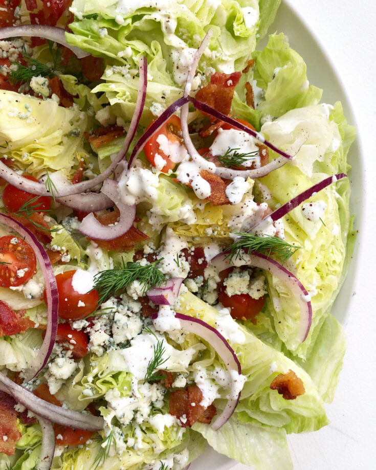 wedge salad with light blue cheese dressing