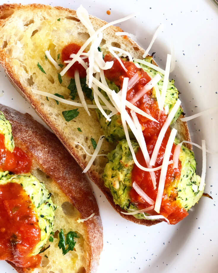 zucchini meatballs on garlic toasts