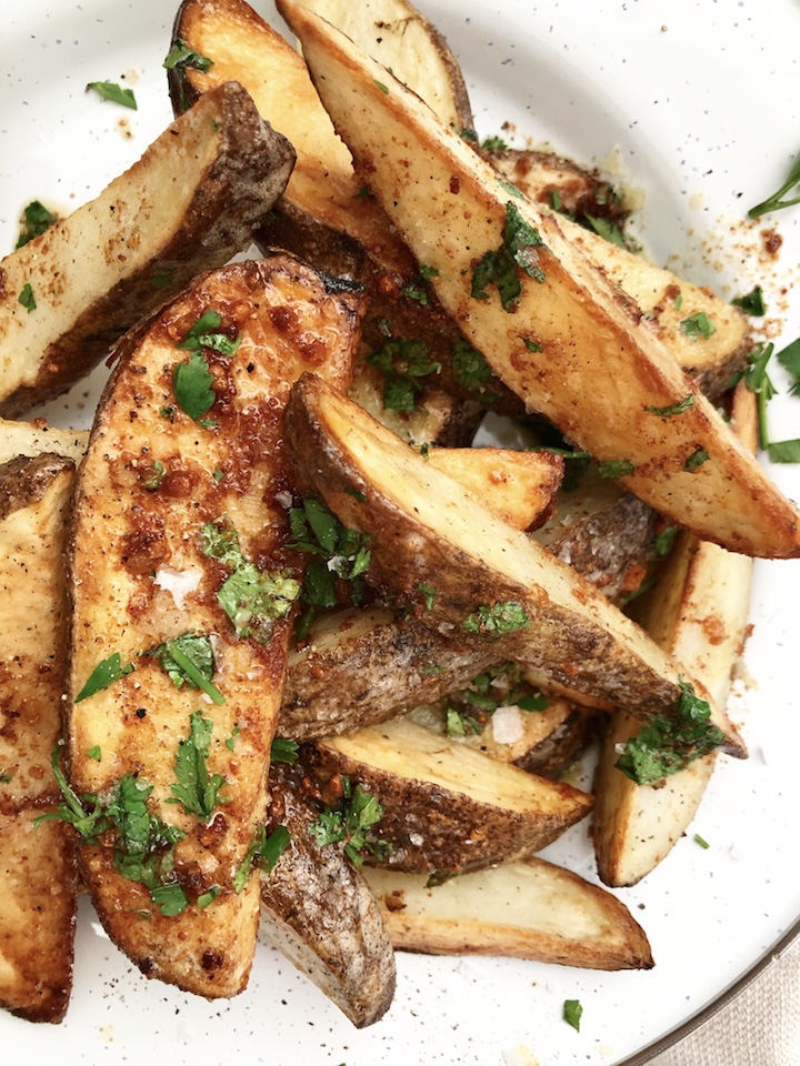 Air Fryer Potato Wedges With Garlic Browned Butter