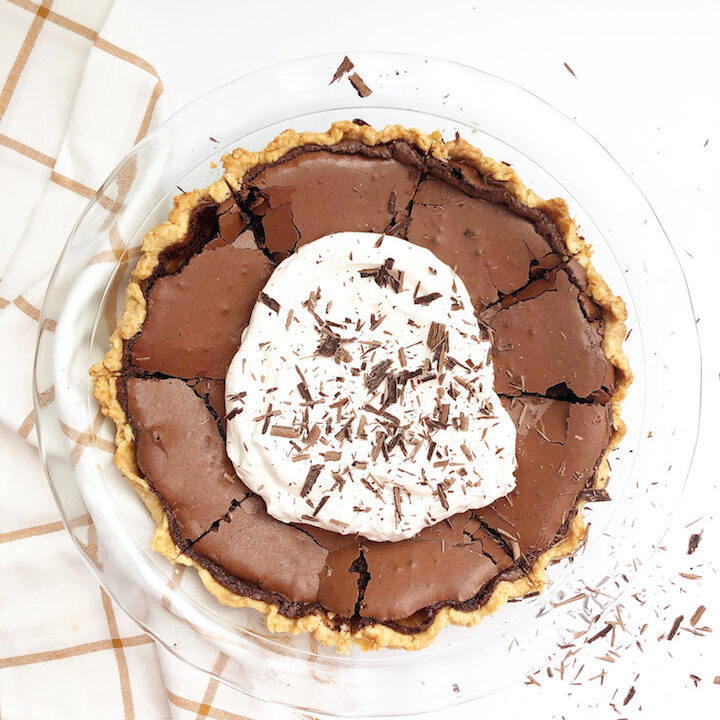 chocolate chess pie with homemade whipped cream