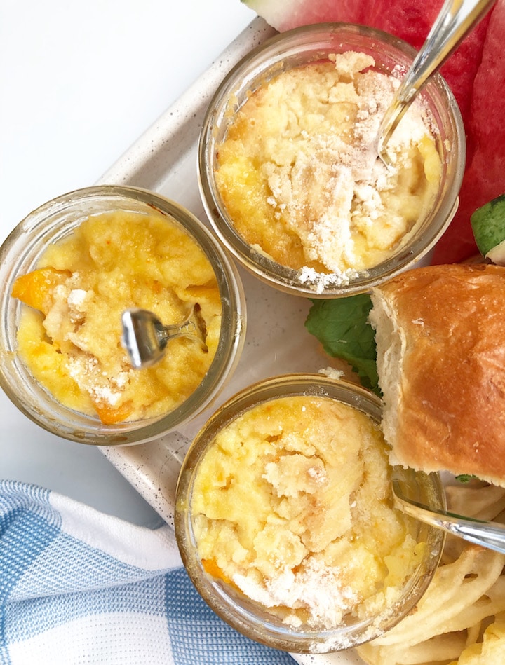 Mini Peach Cobblers In Mason Jars