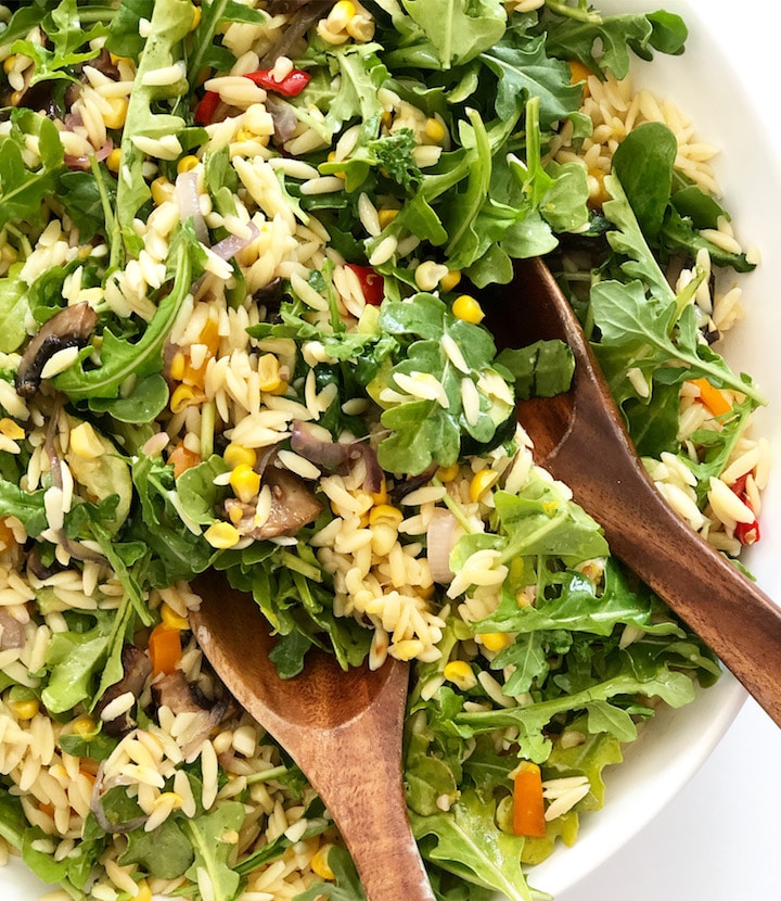 Orzo Pasta Salad With Roasted Vegetables and Lemon Vinaigrette 