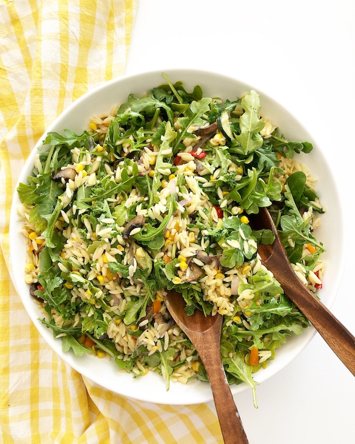 Orzo Pasta Salad With Roasted Vegetables and Lemon Vinaigrette 