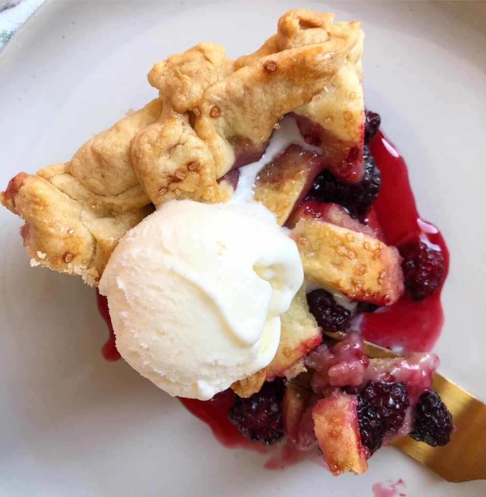 boysenberry pie with vanilla ice cream 