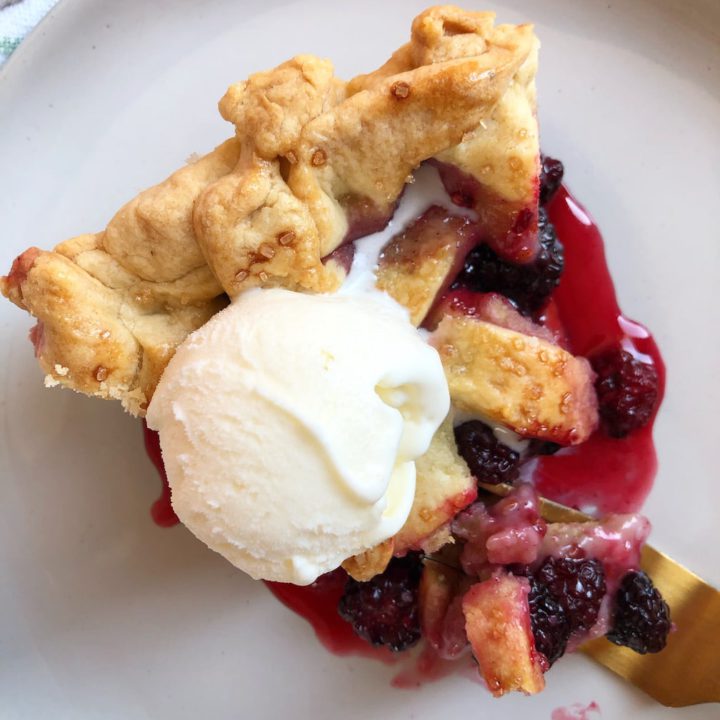 boysenberry pie with vanilla ice cream