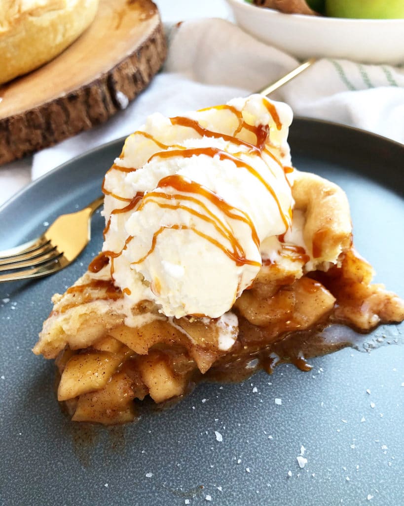 Salted Caramel Apple Pie With Vanilla Ice Cream