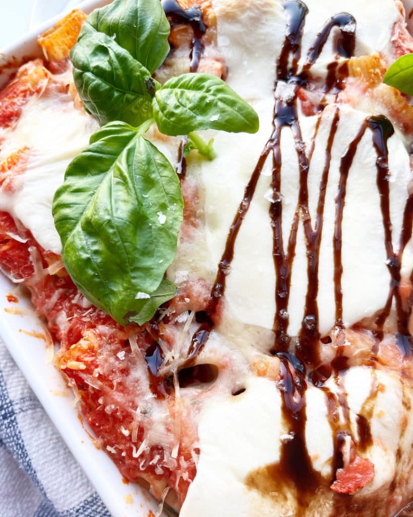 caprese pasta with balsamic drizzle