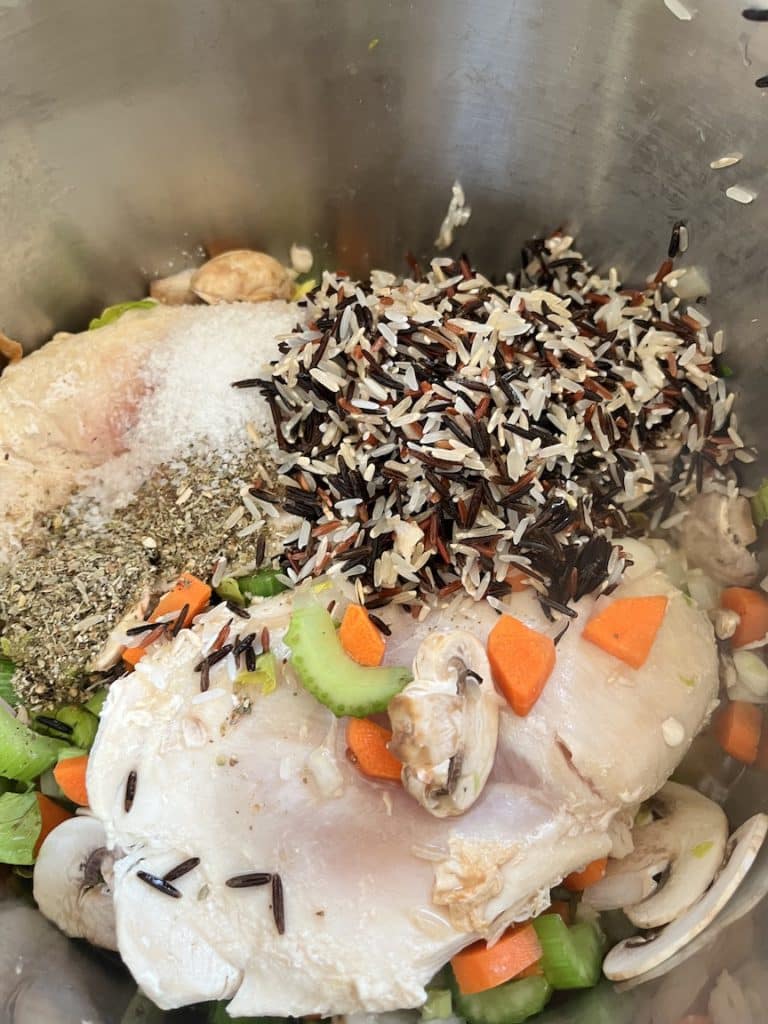 Ingredients for instant pot chicken and rice soup