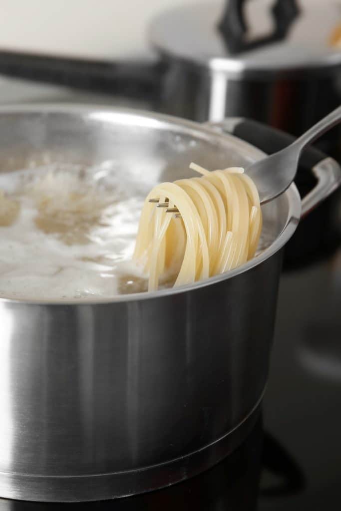 pasta cooking in pot 